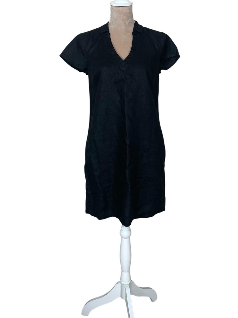 Tommy Bahama “Two Palms” Black Short Sleeve Linen Collared Dress - Picture 4 of 11